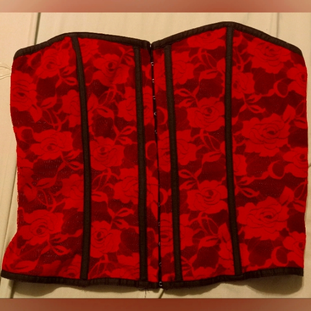 Body Central Red and Black Floral Bustier Corset Top